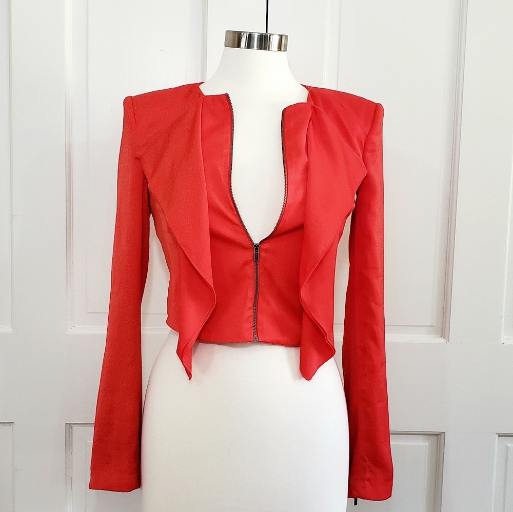 BCBG MaxAzria Red Preston Cascade Cropped Jacket
